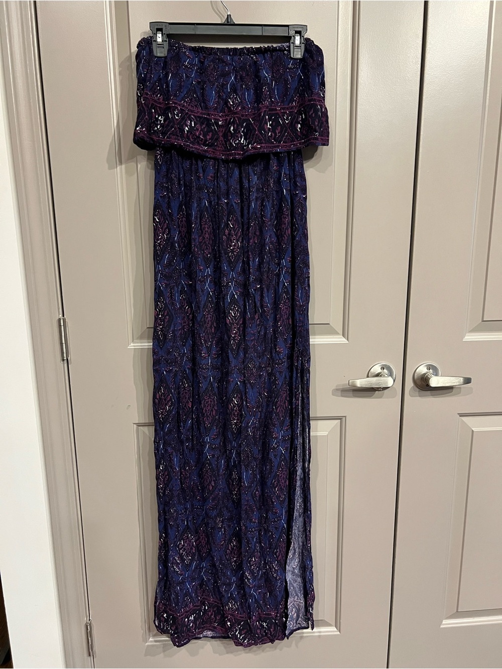 Forever 21 Purple and Navy Printed Strapless Flowy Maxi Dress - Picture 8 of 8